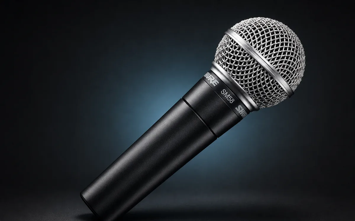 Shure SM58 handmikrofon med silverfärgat mikrofonhuvud